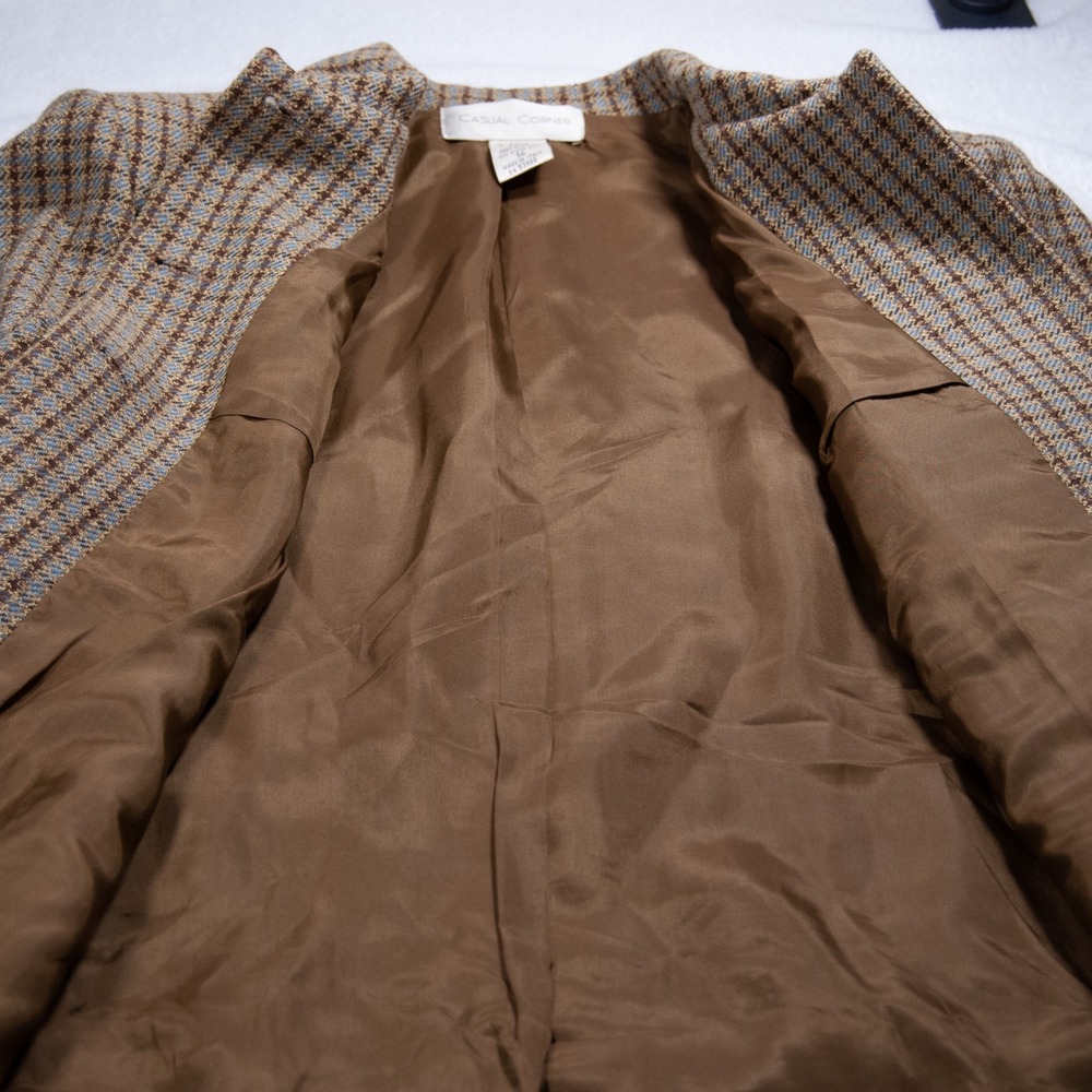 Casual Corner Womens Plaid Blazer Skirt Suit Set Size 14 Brown Blue Wool Blend - Picture 12 of 16